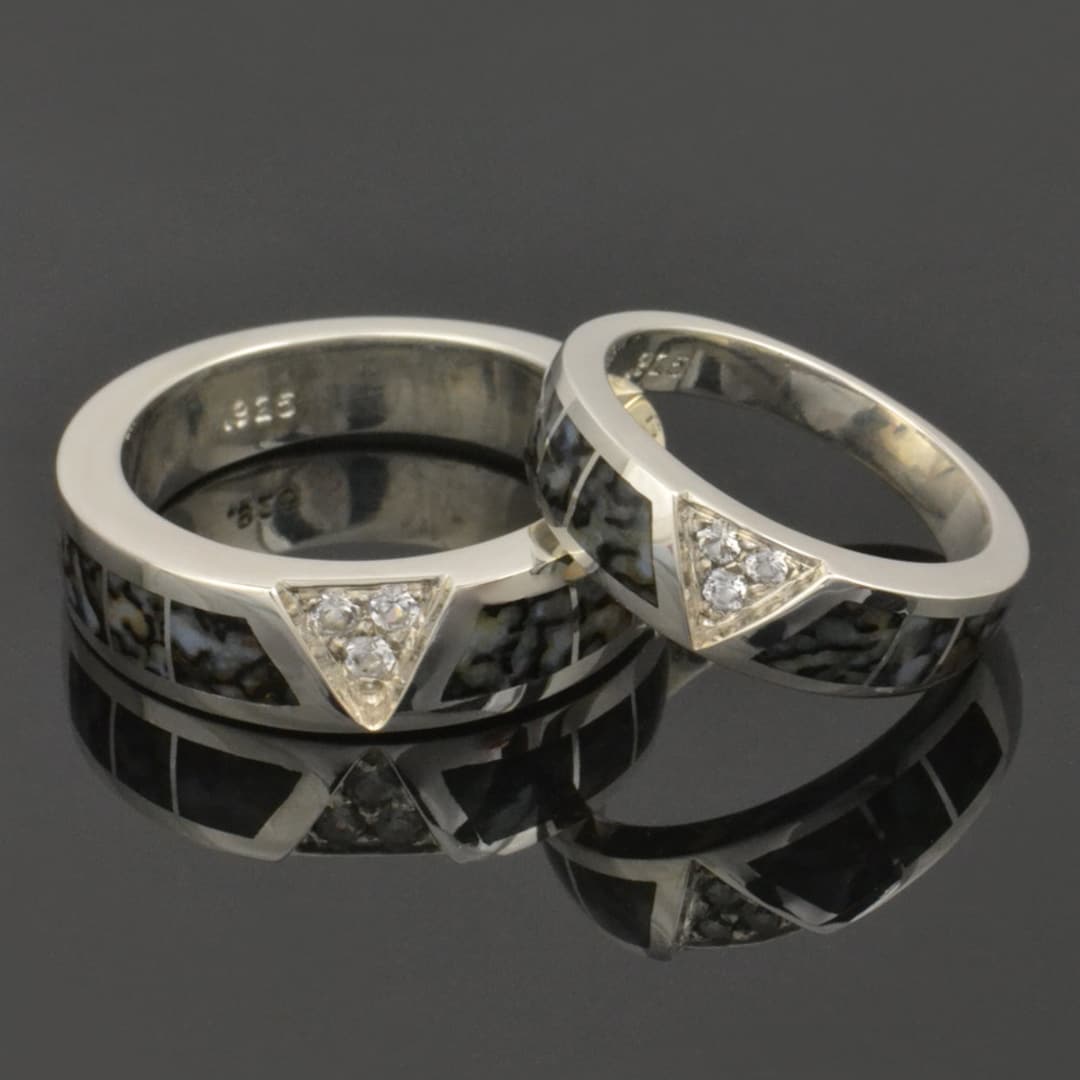 Dinosaur Bone Wedding Ring Set With White Sapphires Set in Sterling ...