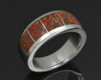 Red Dinosaur Bone Ring in Stainless Steel - Dinosaur Bone Wedding Ring