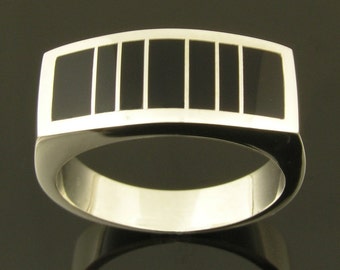 Handmade man's sterling silver ring inlaid with black onyx.