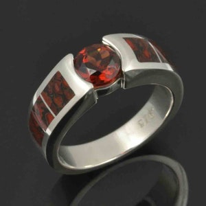 Dinosaur Bone Engagement Ring-  Garnet and Dinosaur Bone Engagement Ring in Sterling Silver- Dinosaur Bone Ring in Sterling Silver