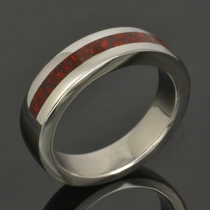 Red dinosaur bone ring in stainless steel by Hileman Silver Jewelry