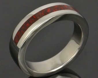 Red dinosaur bone ring in stainless steel by Hileman Silver Jewelry