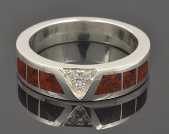 Man&#39;s Dinosaur Bone Ring With White Sapphire Accents in Sterling Silver by Hileman Silver Jewelry- Fossilized Dinosaur Bone Ring- Bone Ring
