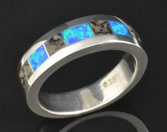Dinosaur Bone Ring with Lab Created Opal by Hileman