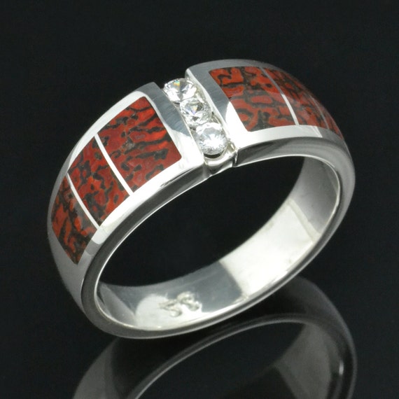 Dinosaur Bone Wedding Ring With White Sapphires by Hileman Silver