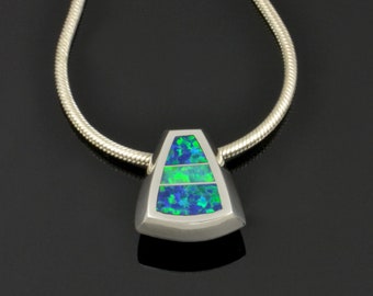 Lab Opal Pendant in Sterling Silver by Hileman- Lab Created Opal Necklace