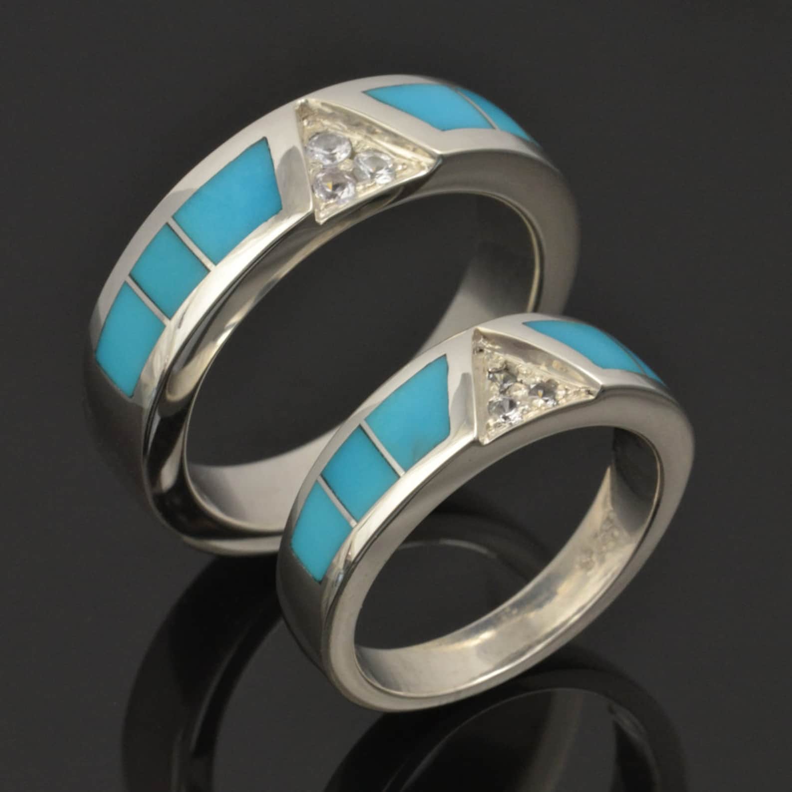 Turquoise Wedding Ring Set With White Sapphires, Turquoise Wedding Turquoise Wedding Ring Set With White Sapphires, Turquoise Wedding