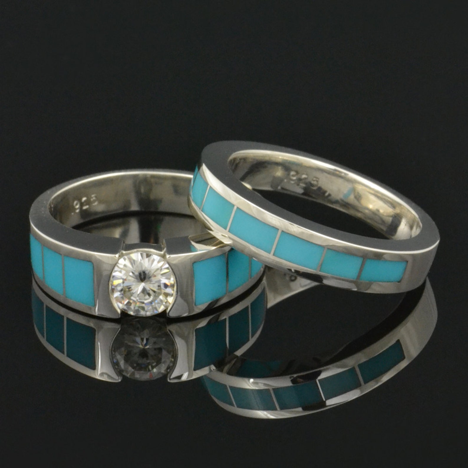 Turquoise Engagement Ring and Turquoise Wedding Band Turquoise Bridal Turquoise Engagement Ring and Turquoise Wedding Band Turquoise Bridal
