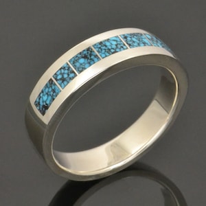 Kingman Spider Web Turquoise Ring or Wedding Ring in Sterling Silver by Hileman Silver Jewelry