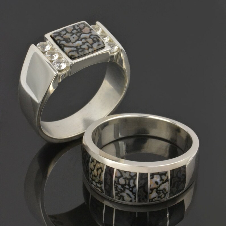 Men's Dinosaur Bone Ring With Gray Bone in Sterling Etsy