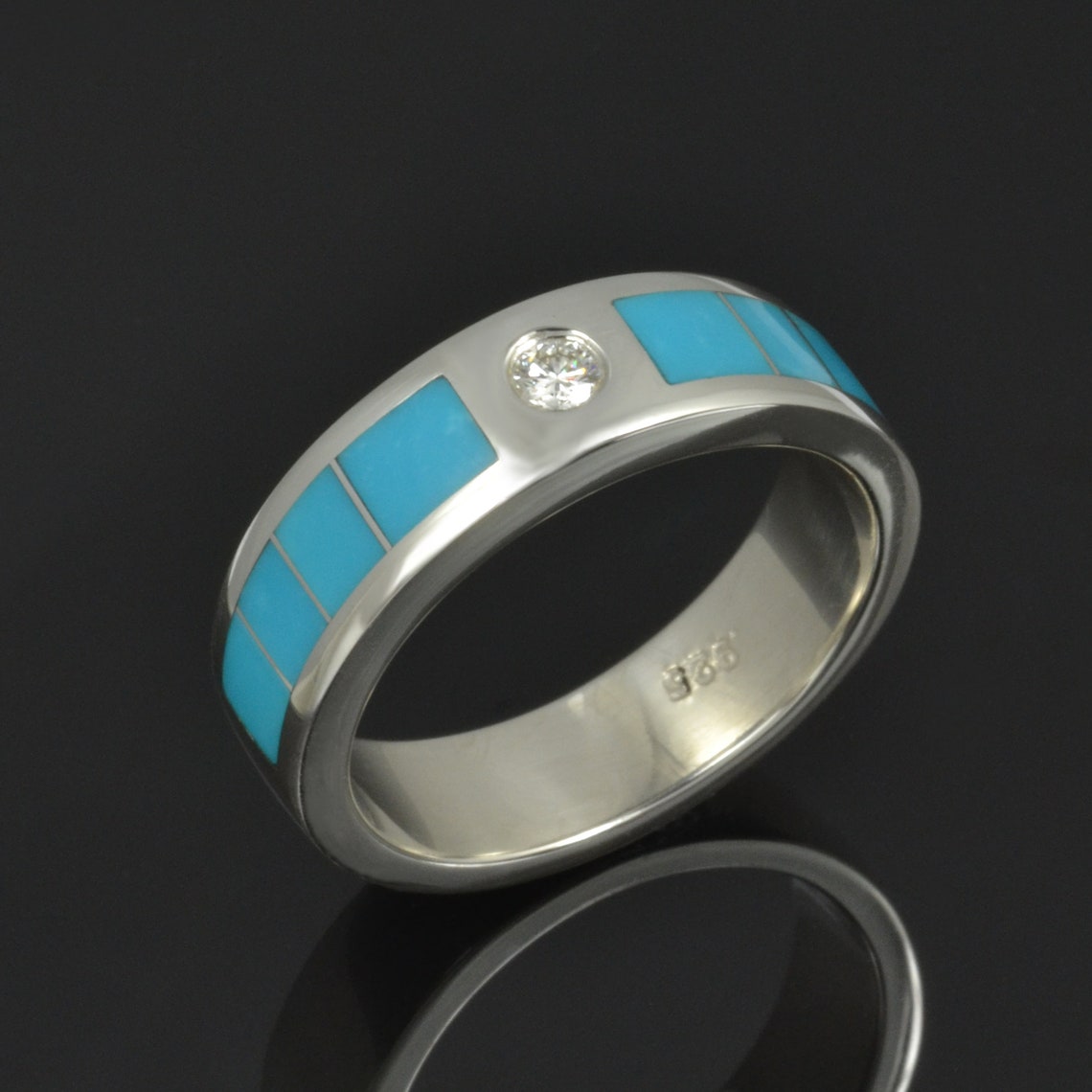 Diamond and Turquoise Wedding Band for Men in Sterling