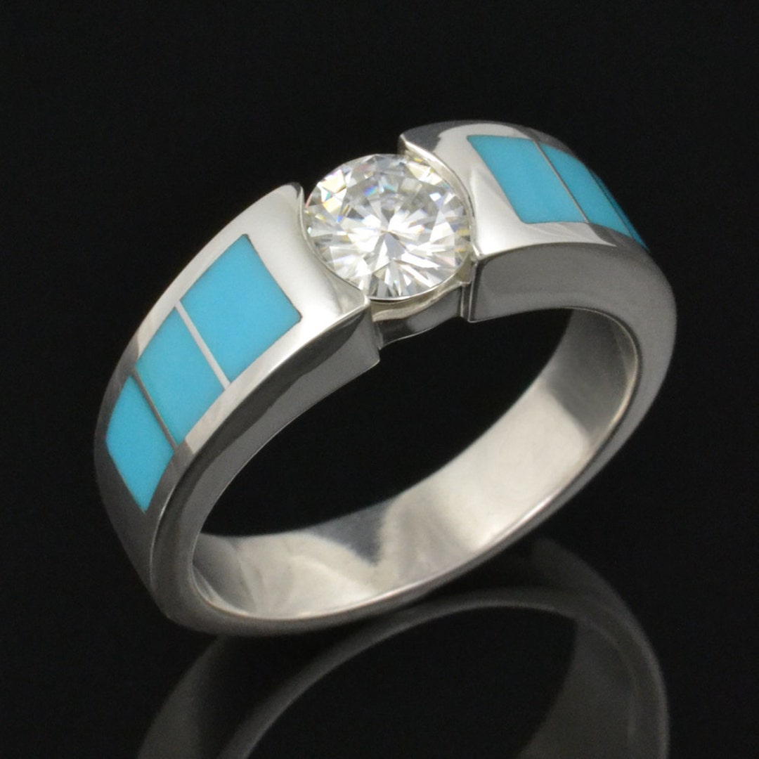 Turquoise Engagement Ring Moissanite and Turquoise Engagement Ring in ...