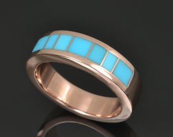 Turquoise Wedding Band in Rose Gold by Hileman Silver Jewelry - Rose Gold Turquoise Ring