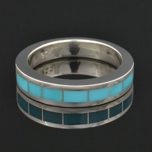 Diamond and Turquoise Wedding Band for Men in Sterling Silver - Etsy