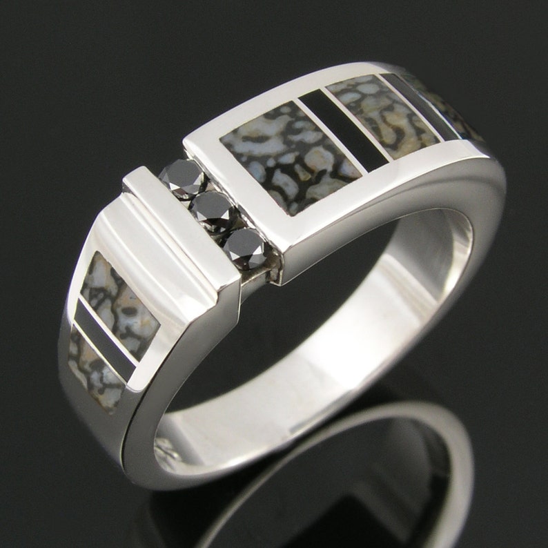 Men's Dinosaur Bone Ring With Black Diamonds and Black Etsy