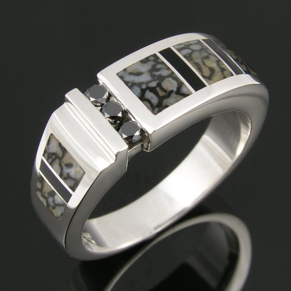 Men's Dinosaur Bone Ring With Black Diamonds and Black Etsy