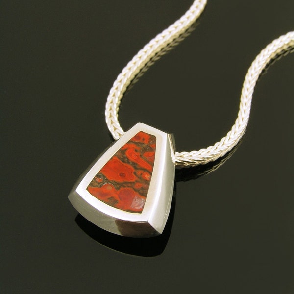 Red Dinosaur Bone Pendant in Sterling Silver