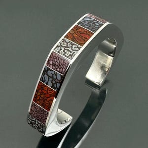 Dinosaur Bone Bracelet Inlaid with Gem Dinosaur Bone in Sterling Silver by Hileman