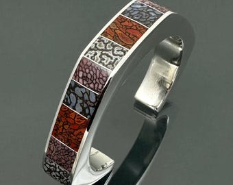 Dinosaur Bone Bracelet Inlaid with Gem Dinosaur Bone in Sterling Silver by Hileman