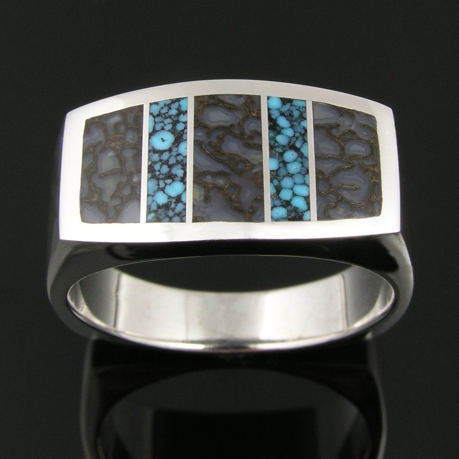 Dinosaur Bone Ring With Spiderweb Turquoise Man's Etsy