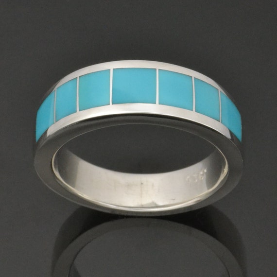 Men's Turquoise Wedding Ring in Sterling Silver, Turquoise Wedding