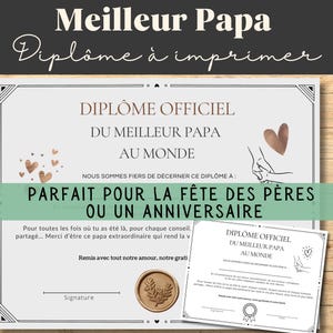 Regalo para el mejor papá. Regalo del día del padre. Diploma para imprimir. En francés.