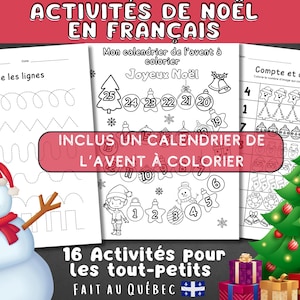 Atividades de Natal em francês para pré-escola e creche. Atividades de Natal francesas. Carta do Papai Noel, calendário do advento, coloração.
