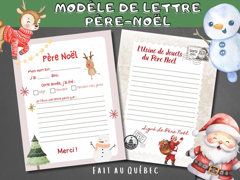 Modèle lettre Père Noël à remplir, réponse du Père-Noël, en français