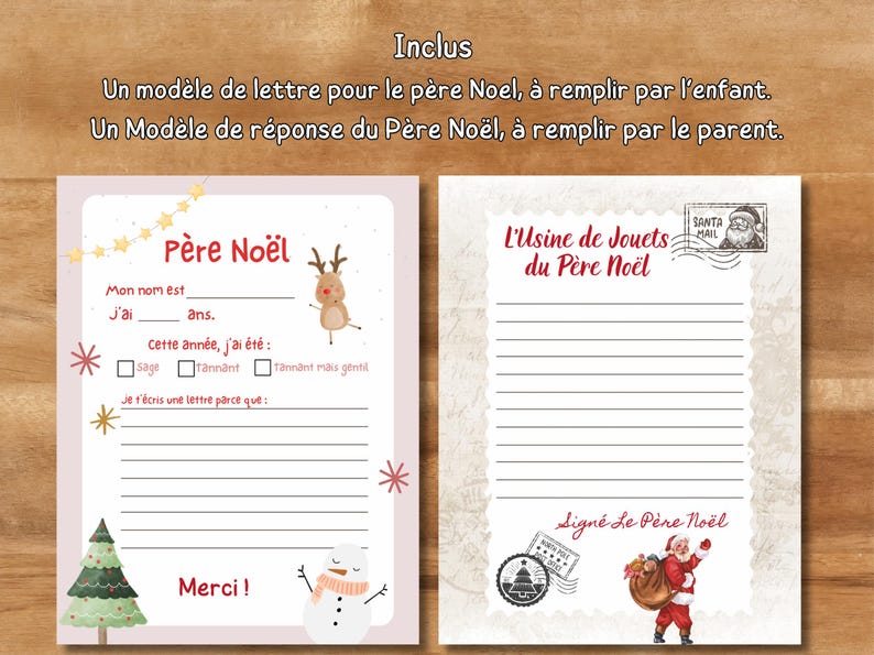 Modèle lettre Père Noël à remplir, réponse du Père-Noël, en français