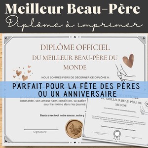 Cadeau pour beau-père, diplôme meilleur beau-père. Fête des pères. Anniversaire beau-papa.
