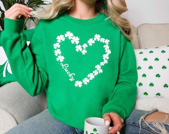 Heart Shamrock Sweatshirt, Love Clover Sweater, Shamrock Sweatshirt, St Patricks Day Sweatshirt, Four Leaf Clover, Lucky Shirt, Irish Shirt