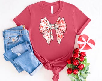 Coquette Valentine's Day Heart Bow Sweatshirt, Valentines day Bow Shirt, Coquette Bow Tshirt, Bow Valentine Gifts, Retro Valentine Shirt