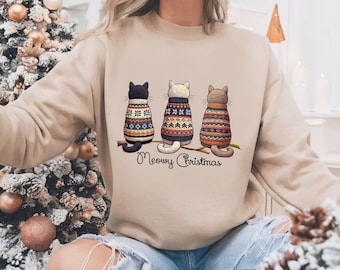 Meowy Christmas Sweatshirt, Funny Christmas Cat Shirt, Cat Christmas Sweatshirt, Cats Sweatshirt, Cat Lover Christmas Shirt