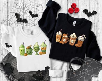Pumpkin Spice Latte, Coffee Lover Tee, Skeleton Halloween Shirt, Matcha Sweatshirt, Matcha Latte Shirt, Tea Lover Sweatshirt, Tea Lover Gift