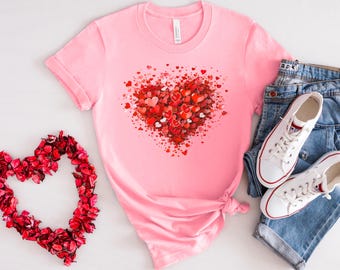 Camiseta de mosaico de corazón para el día de San Valentín, suéter de amor, camiseta linda, regalo para mamá, camiseta unisex para novia, sudadera con corazón, día de San Valentín