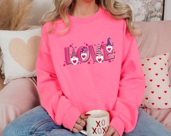 LOVE Gnome Valentines Sweatshirt, Gnome heart Shirt, Valentines Day Shirts For Woman, Valentines Day Gift, Happy Valentine's Day Shirt