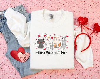Sweat-shirt chat mignon Saint-Valentin, pull Saint-Valentin amoureux des chats, cadeau Saint-Valentin pour elle, chemise drôle de Saint-Valentin, cadeau Saint-Valentin