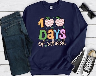 100 Days Of School Apple Sweatshirt, Teacher 100th Day Of School Shirt, Happy 100 Days Of School, 100 Days Brighter Sweatshirt, School Shirt