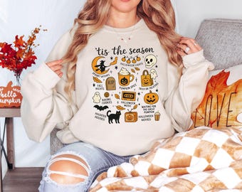 Retro Halloween Tis' the Season Shirt, Vintage Y2K Women's Halloween Tee, Pumpkin Ghost Skeleton Witch Graphic Halloween Top