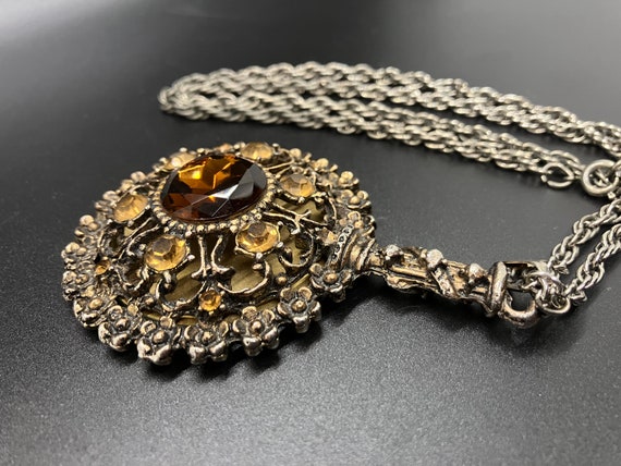 Vintage Rhinestone Hand Mirror Pendant Necklace - image 3