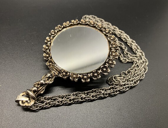 Vintage Rhinestone Hand Mirror Pendant Necklace - image 8