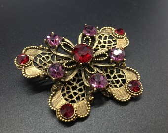 Vintage Red and Purple Butterfly Brooch