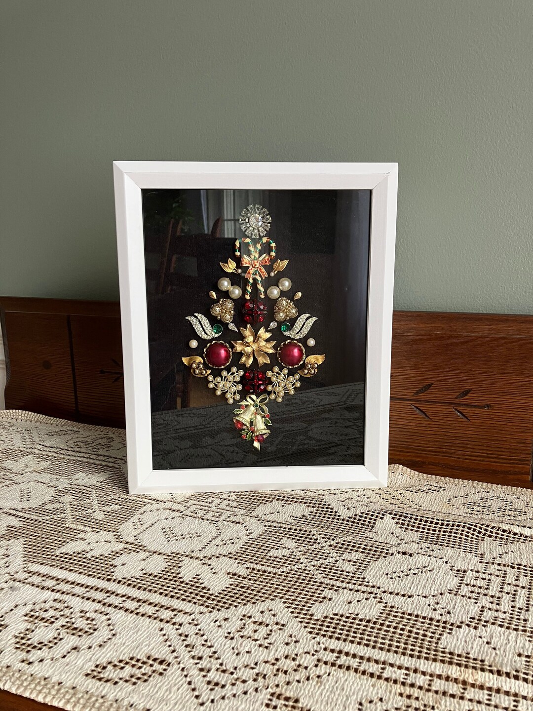 Vintage Jewelry Christmas Tree Art Shadow Box Display Etsy