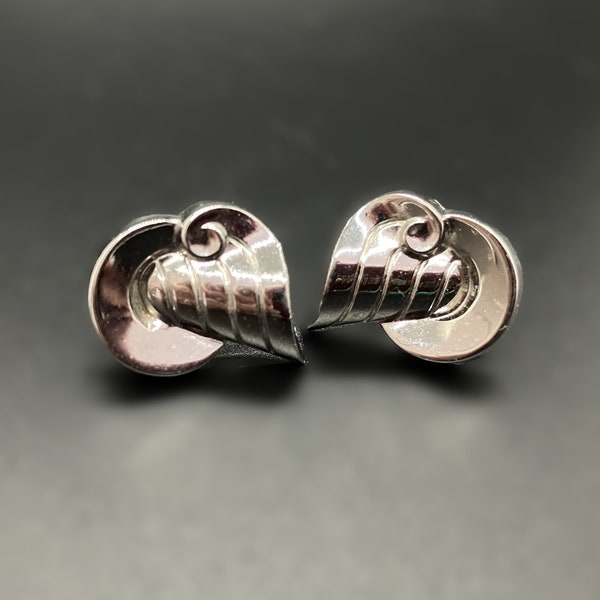 Vintage Coro Art Deco Silver Screw Back Earrings