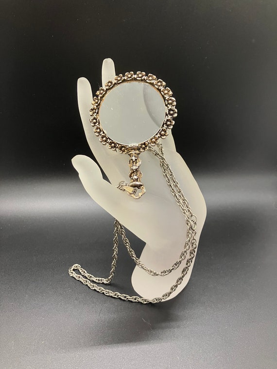 Vintage Rhinestone Hand Mirror Pendant Necklace - image 6