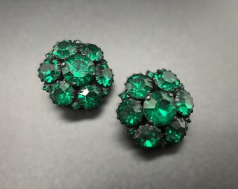 Vintage Warner Emerald Green Rhinestone Earrings