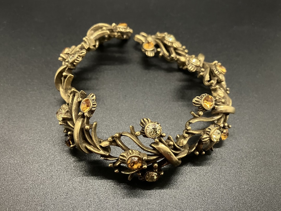 Vintage Coro Burnt Orange Rhinestone Bracelet - Etsy