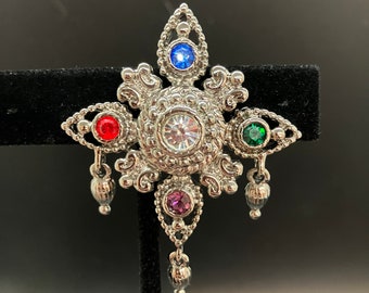 Vintage Bob Mackie Rhinestone Maltese Cross Brooch