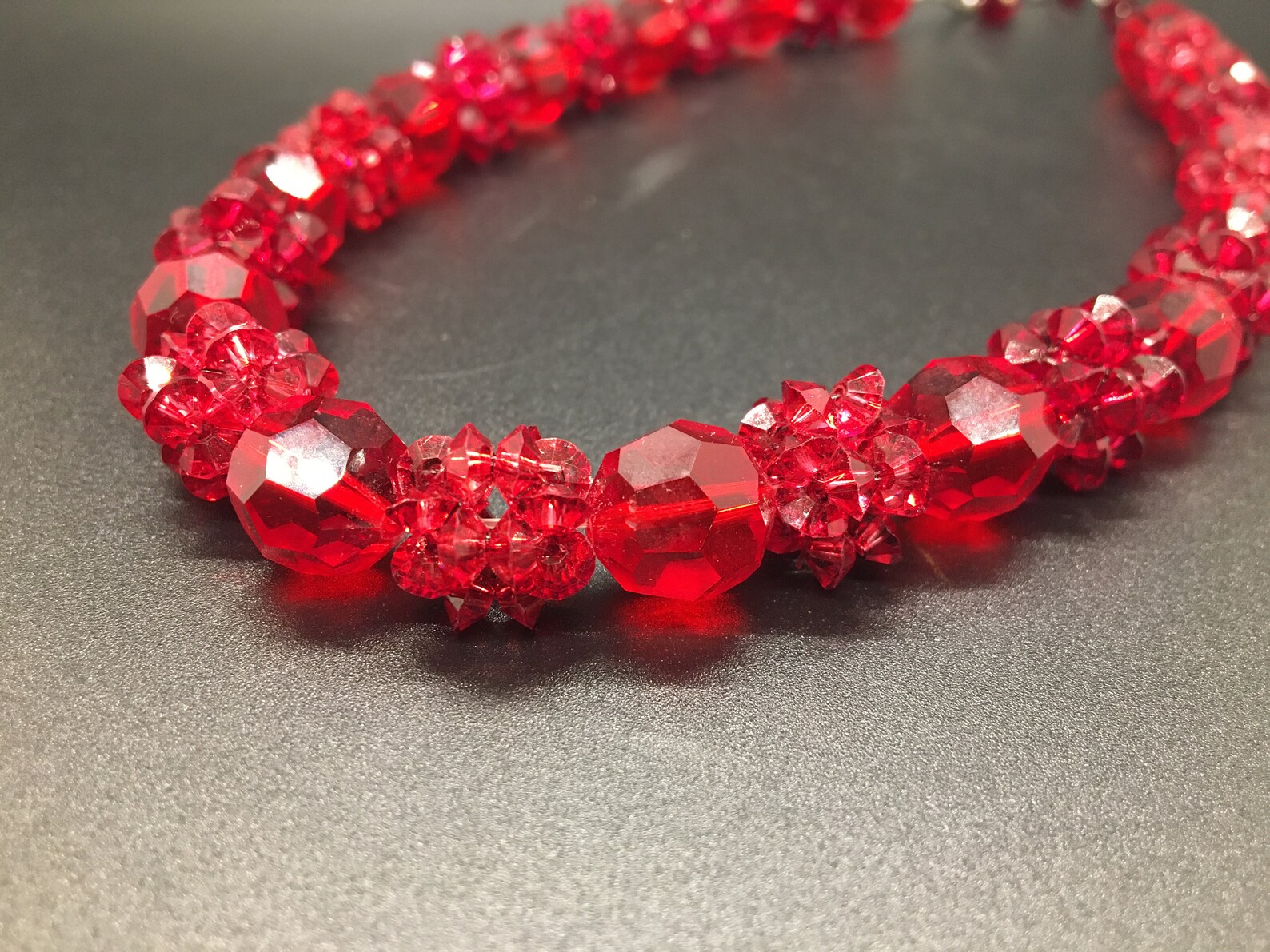 Vintage Ruby Red Cut Glass Necklace Etsy