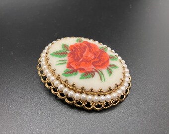 Vintage W Germany Rose Sugar Brooch